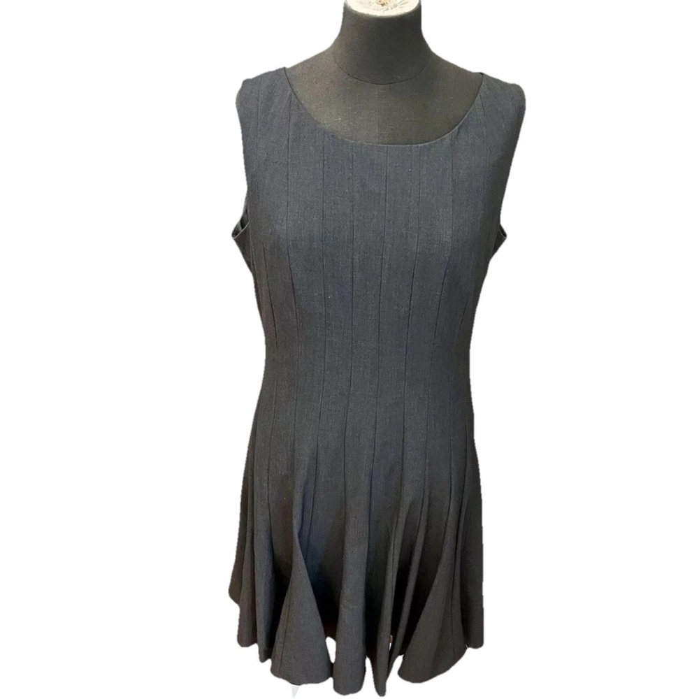 Calvin Klein office gray lined pleated ladies dress EUC fit & flare read MSMTS L